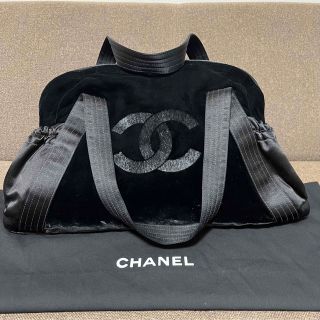 シャネル(CHANEL)のCHANEL シャネル トート ボストンバック ブラック ベルベット生地 美品(ボストンバッグ)