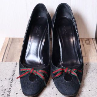 【美品】GUCCI グッチ 24 シェリーライン リボン パンプス キャンバス