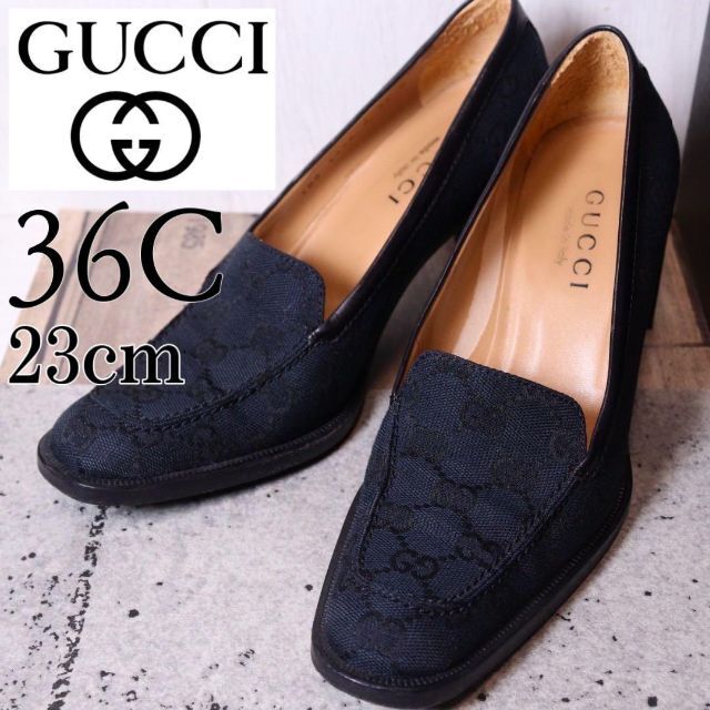 Gucci(グッチ)の【美品】GUCCI グッチ 23 キャンバス ローファーパンプス GG柄 総柄 レディースの靴/シューズ(ハイヒール/パンプス)の商品写真