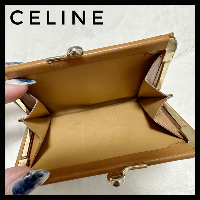 美品! CELINE セリーヌ マカダム トリオンフ 金具 がま口財布 折り財布-