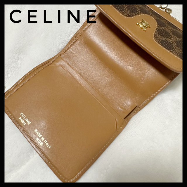 美品! CELINE セリーヌ マカダム トリオンフ 金具 がま口財布 折り