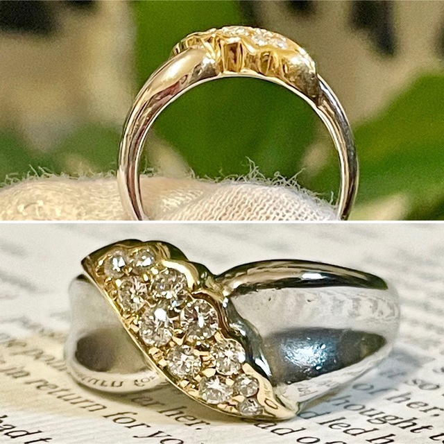 Pt900/K18*0.31ct*7.66g*13号*コンビリング*ダイヤモンド-