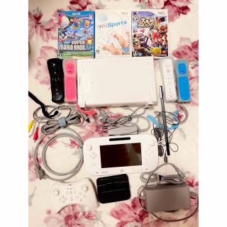 ニンテンドウ(任天堂)の【美品】WiiU 本体32GB＆付属品 Wii・WiiUソフト3本付き(家庭用ゲーム機本体)