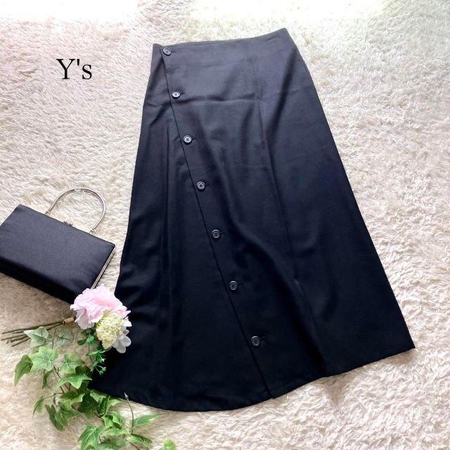 カラーブラック黒ヨウジヤマモト ワイズ y's 変形 ウール フレアタイト ラップスカート  黒