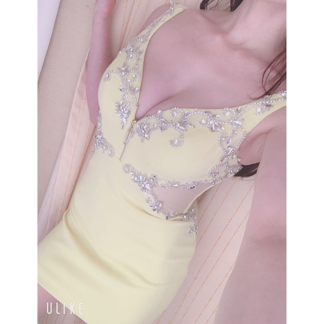 31289*IRMA*ビジュー×ウエストカット/ワッフルストレッチドレスyeS