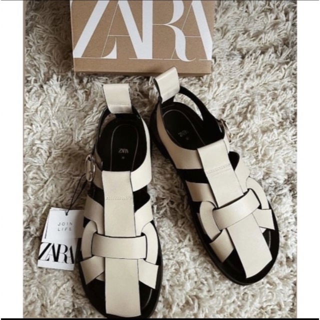 ザラ ZARA サンダル レザーフラットケージサンダル レザー ケージサンダル