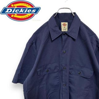 ディッキーズ(Dickies)のディッキーズ　アメリカ古着ワンポイントロゴ半袖ワークシャツ　ネイビー　メンズ(シャツ)