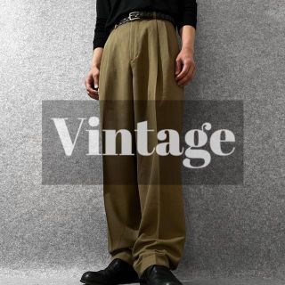 アートヴィンテージ(ART VINTAGE)の【vintage】ワイド 2タック ウール スラックス ダブル ベージュ W32(スラックス)