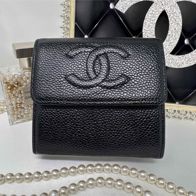 CHANEL シャネル キャビアスキン ココマーク 財布 - 折り財布