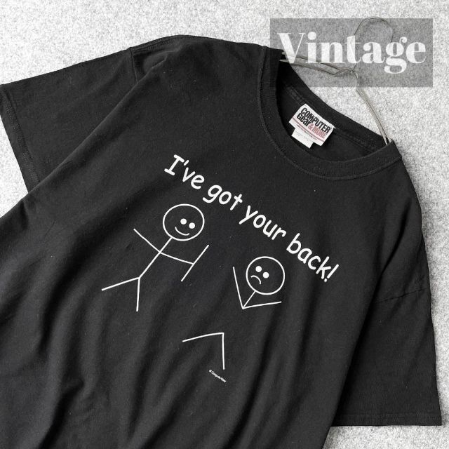 【vintage】棒ニンゲン funny プリント ルーズ 黒 Tシャツ L