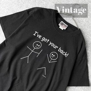 アートヴィンテージ(ART VINTAGE)の【vintage】棒ニンゲン funny プリント ルーズ 黒 Tシャツ L(Tシャツ/カットソー(半袖/袖なし))