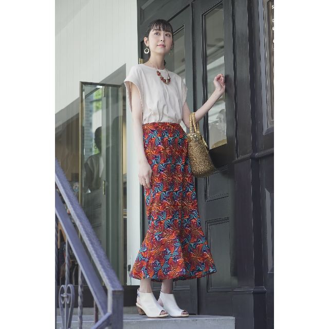 マーメイドスカート サンタナ オレンジ×グリーン×ブラウン（日本縫製）