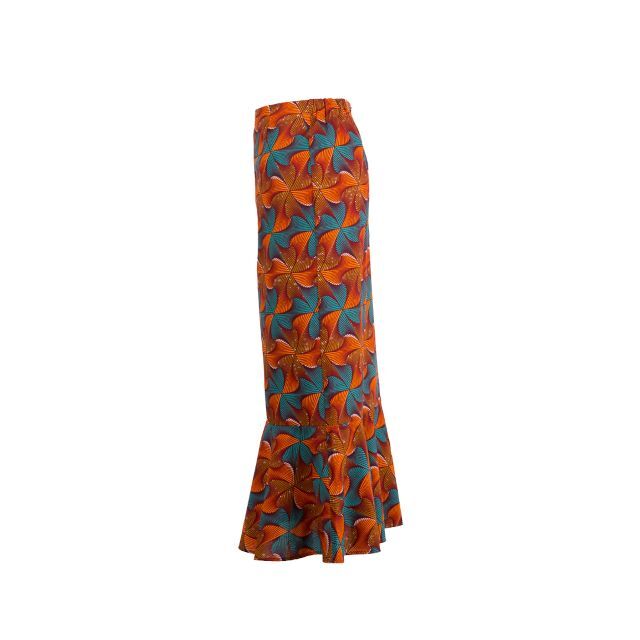 マーメイドスカート サンタナ オレンジ×グリーン×ブラウン（日本縫製） レディースのスカート(ロングスカート)の商品写真