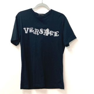 ヴェルサーチ(VERSACE)のヴェルサーチ VERSACE ロゴ 刺繍 アパレル トップス 半袖 半袖Ｔシャツ コットン ブラック(Tシャツ/カットソー(半袖/袖なし))