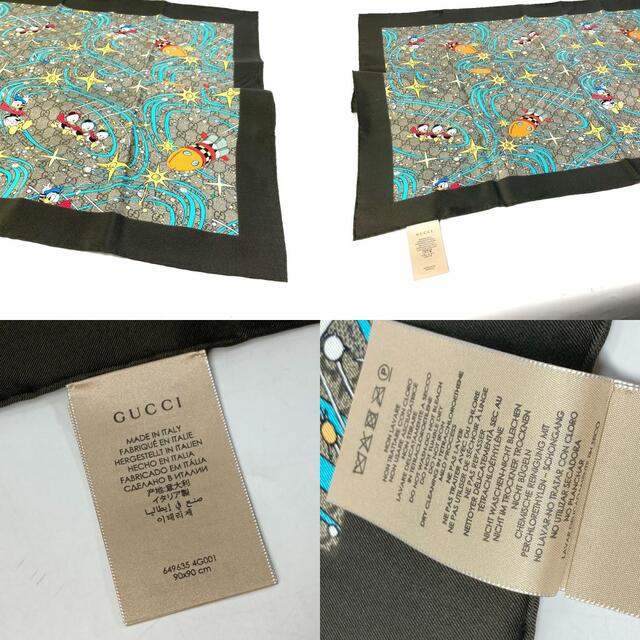 Gucci(グッチ)のグッチ GUCCI ドナルドダック GG 649635 ディズニーコラボ DISNEY スカーフ シルク ベージュ 未使用 レディースのファッション小物(バンダナ/スカーフ)の商品写真