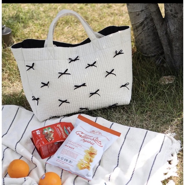 新品 gypsohila Picnic Bag M 黒 リボントートバッグ