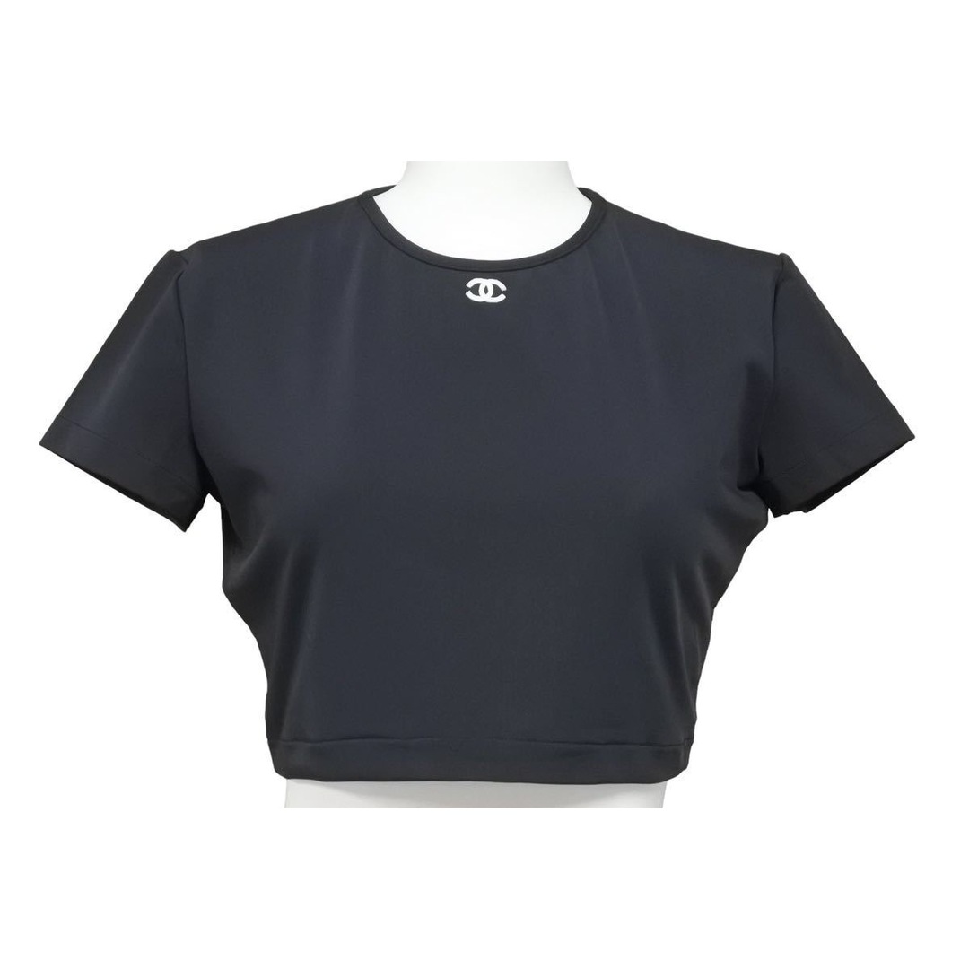 CHANEL シャネル 半袖Ｔシャツ チビT クロップド ココマーク PO5010VO3909 94305 95P ナイロン ブラック 42 美品  48509