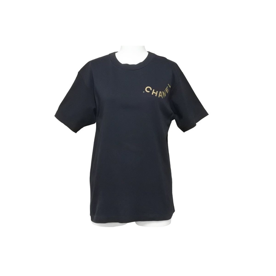 シャネル CHANEL マルチロゴ 総柄 P72160 22P ニット 半袖 トップス アパレル 半袖Ｔシャツ コットン ブラック