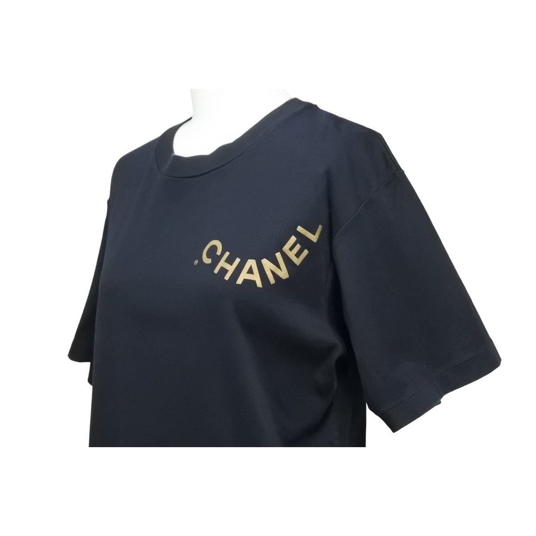 CHANEL シャネル 半袖Ｔシャツ ブランドロゴ 16SS コットン ブラック ゴールド 35/137 M 美品 中古 48513