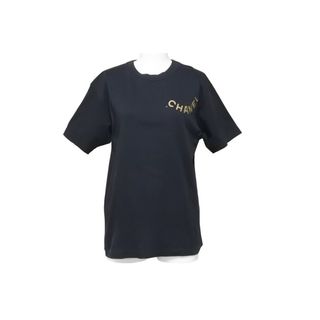 シャネル(CHANEL)のCHANEL シャネル 半袖Ｔシャツ ブランドロゴ 16SS コットン ブラック ゴールド 35/137 M 美品 中古 48513(Tシャツ(半袖/袖なし))