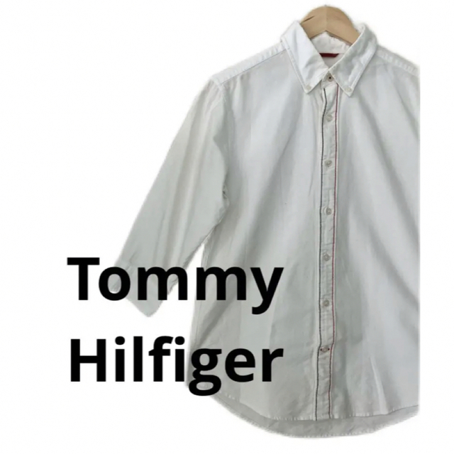 TOMMY HILFIGER(トミーヒルフィガー)の【トミーヒルフィガー】コットン綿　7分袖シャツ　厚手で透けにくい男女兼用Sサイズ レディースのトップス(シャツ/ブラウス(長袖/七分))の商品写真