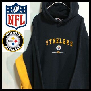 《激かわ》Steelers NFL パーカー　M☆ブラック　黒　デカロゴ　刺繍