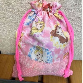 新品 ハンドメイド プリンセス 女の子 25×20 給食袋 巾着袋 ピンク(外出用品)