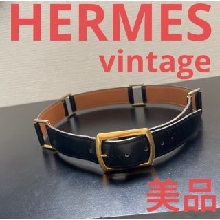 エルメス □M　G金具 ベルト ブラック　ブラウン トゴ　ボックスカーフ