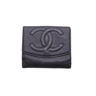 シャネル(CHANEL)のCHANEL シャネル 二つ折り財布 デカココマーク キャビアスキン ブラック 4553990 Wホック 中古 47497(財布)