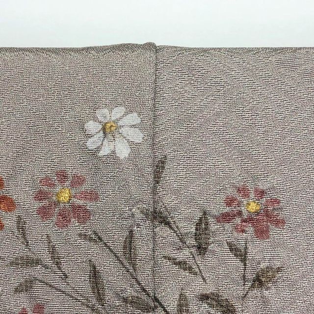 K-2999 訪問着 美しい鳥の刺繍 草花模様 京極生壁色
