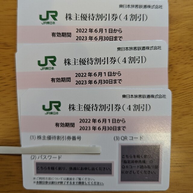 JR東日本株主優待割引券　3枚