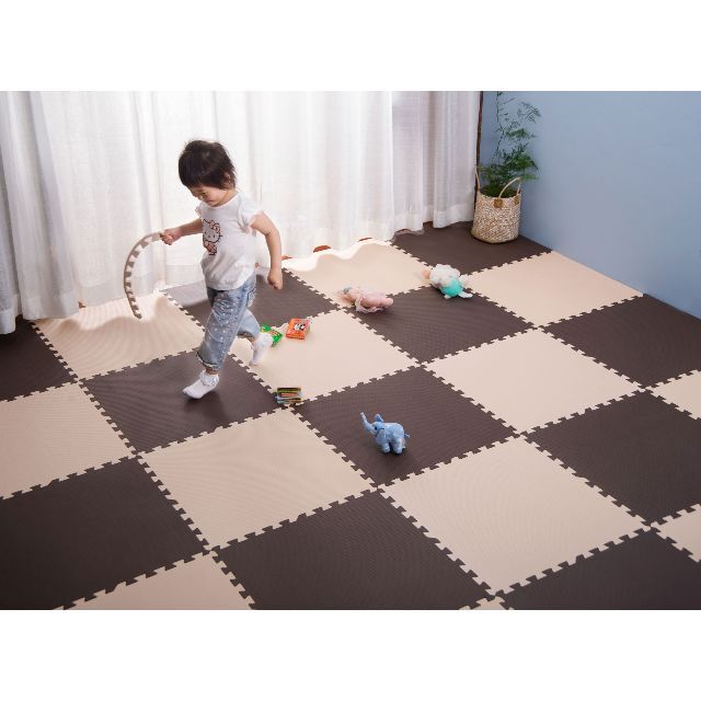 ジョイントマット 大判60cm6畳32枚厚手2cmおしゃれ【ブラウン×ベージュ】-