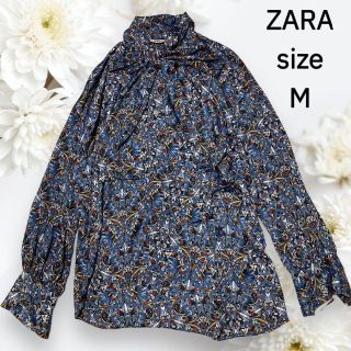 ザラ(ZARA)のZARA　オリエンタルフラワー柄 総柄 ボウタイ ブラウス  ビンテージ感 M(シャツ/ブラウス(長袖/七分))