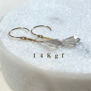 14Kgf／K14gf グレーオニキス一粒ピアス／天然石一粒ピアス イヤリング(ピアス)