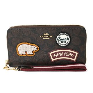 コーチ(COACH)の新品 コーチ COACH 長財布 スキー パッチ ロング ジップ アラウンド ウォレット ブラウンマルチ(財布)