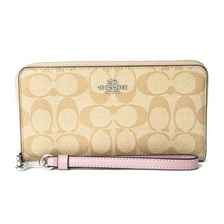 新品 コーチ COACH 長財布 ロング ジップ アラウンド ウォレット カーキ/アイスパープル