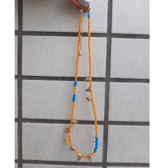 hand made beads necklace orange🍊 ハンドメイドのアクセサリー(ネックレス)の商品写真