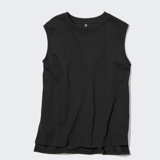 ユニクロ(UNIQLO)のユニクロ　エアリズム　コットンクルーネックティ　ノースリーブ　ブラック(Tシャツ(半袖/袖なし))