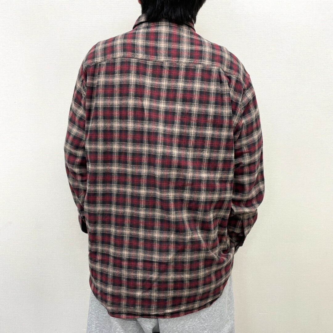 90's US古着 ウールリッチ WOOLRICH フランネルシャツ チェック柄 長袖 サイズ：メンズ XL ビッグサイズ  ベージュ×エンジ×ブラック【中古】