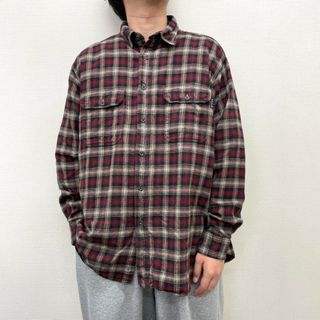 ウールリッチ(WOOLRICH)の90's US古着 ウールリッチ WOOLRICH フランネルシャツ チェック柄 長袖 サイズ：メンズ XL ビッグサイズ ベージュ×エンジ×ブラック【中古】(シャツ)