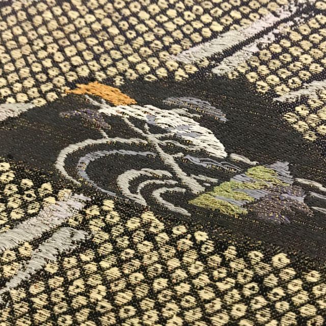 O-1219 袋帯 浦島太郎の世界 刺繍 玉手箱 亀 竜宮城 鹿の子模様 【在庫