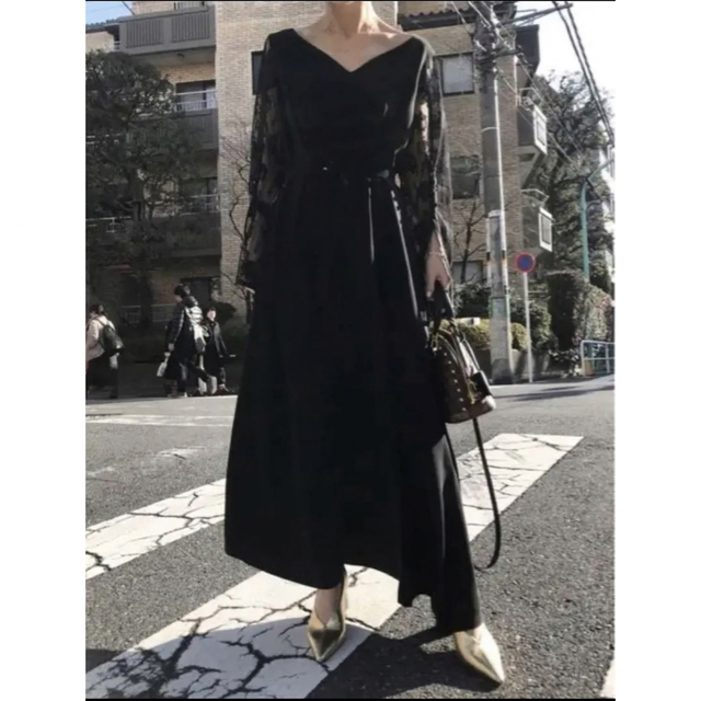 Ameri VINTAGE LACE SLEEVE REFINED DRESS - ロングドレス