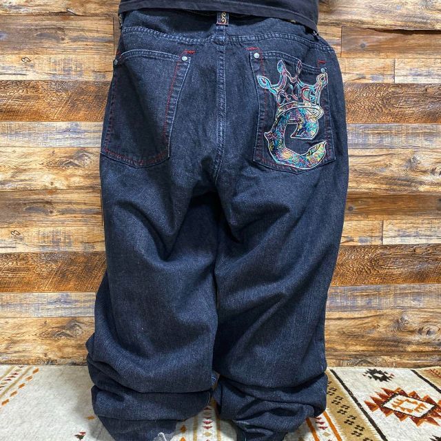 クージーデニムジーンズバギーパンツジーパンw40刺繍b系ストリート