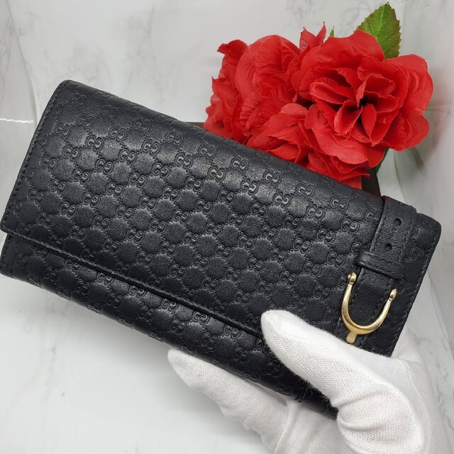 極美品】 GUCCI グッチ マイクロ シマ 長財布 財布 ベルト 金具 GG