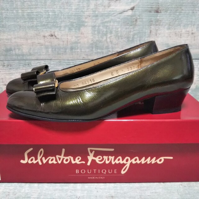 Ferragamo  金緑色  ガンチーニ6C   ローファー