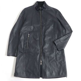 ジョルジオアルマーニ(Giorgio Armani)の極美品□黒タグ ジョルジオアルマーニ ラムスキン×ナイロン WZIP リバーシブル レザーロングコート グレー/ブラック 50 イタリア製 正規品(その他)