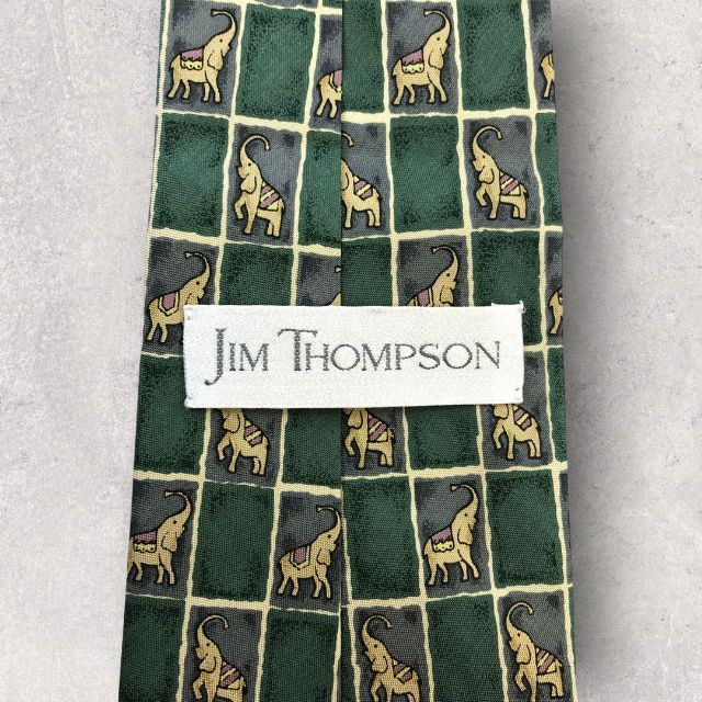 Jim Thompson(ジムトンプソン)の【4991】美品ー良品！ジムトンプソン　ネクタイ　グリーン系　ゾウ柄 メンズのファッション小物(ネクタイ)の商品写真