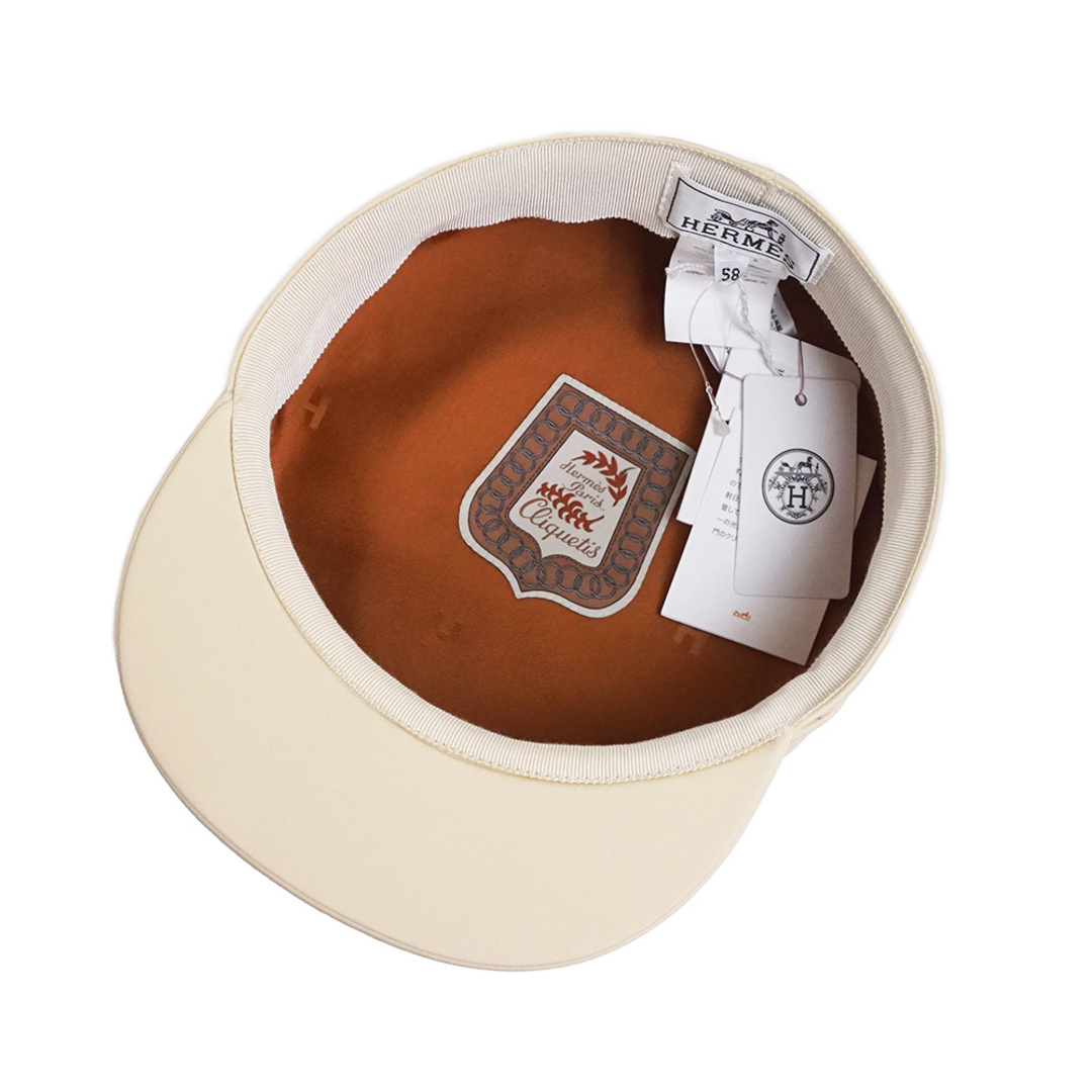 エルメス カブール クリケティス キャスケット 帽子 ハット #58 コットン レザー ブランクレーム 箱付 HERMES（新品・未使用品）