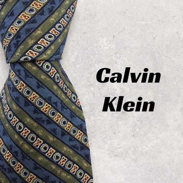 Calvin Klein(カルバンクライン)の【4956】美品！カルバンクライン　ネクタイ　グリーン×ブルー　ストライプ メンズのファッション小物(ネクタイ)の商品写真