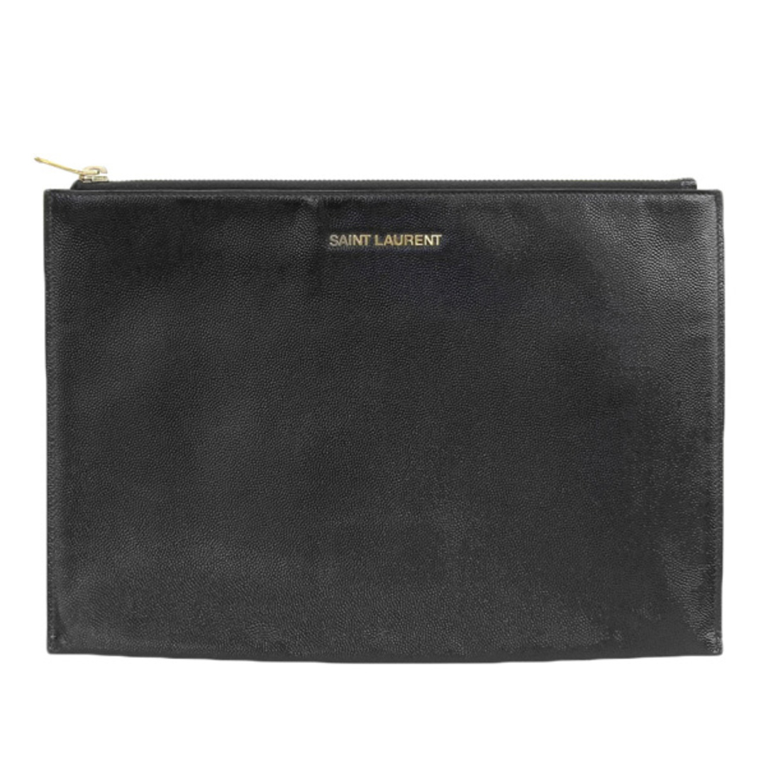 中古】SAINT LAURENT サンローラン レザー ロゴ クラッチバッグ